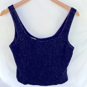 NWT VINTAGE Gorgeous CACHE Beaded Lined Black Crop Top Size Medium